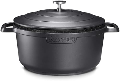 Large Dutch Oven Pot with Lid-7.5QT Cast Aluminum Oven Pot with Two Handles Lightweight for Bread Baking Braising and Roasting(Black)