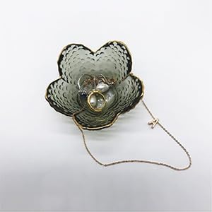 Flower Ring Dish Jewelry Tray, Glass Jewelry Dish Tray, Aesthetic Room Decor Small Trinket Dish, Nightstand Jewlery Ring Holder Dish, Bathroom Jewelry Plate Bowl for Rings Earrings Wife Gift