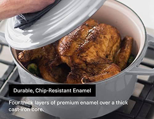 Misen 7 QT Enameled Cast Iron Dutch Oven - Chip-Resistant Enamel Coating - Thick Iron Core For Heat Retention - Large Cooking Surface - Oven Safe, Induction Compatible - Traditional Lid, Gray