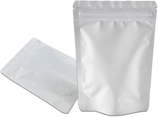 PABCK 50 Pieces 5.5x7.87 inch(Inside Size 4.7x5.1 inch) Stand-Up Resealable Heat Seal Bags 3.55mil Thick Frosted White Foil Sealed Bags for Zip Packaging Lock Food Storage Pouch