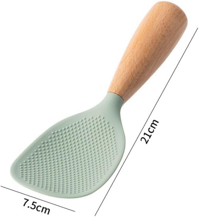 Standing Silicone Wooden Rice Paddle Kitchen Utensils Cooking Ladle Handle, Heat Resistant Rice Scooper, scalding Rice Scooper, Rice and Potato Servers, Serving Spoons，Kitchen Serving Utensil