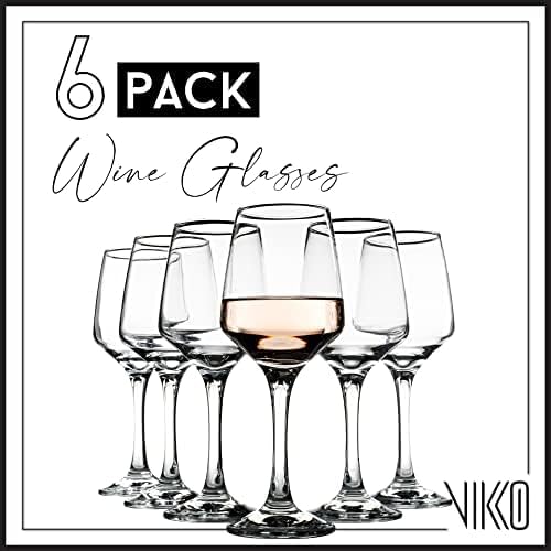 Vikko Stemmed Wine Glasses Set of 6 - 10.5 Oz White and Red Wine Glass, Thick and Durable