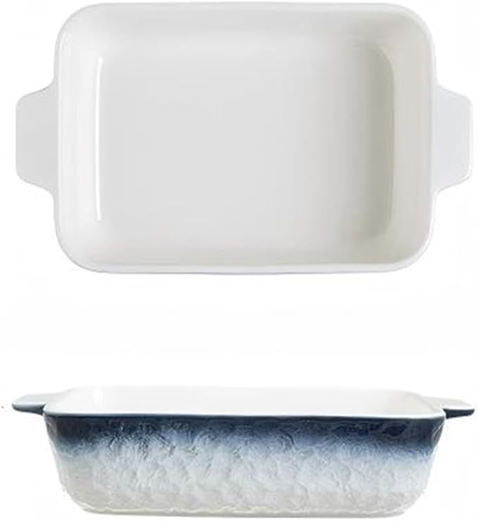 Lavandi Ceramic Bakeware Set, Rectangular and Wide Baking Pans, Oven/Microwave/Dishwasher Safe (Grayish blue, 8 inches)