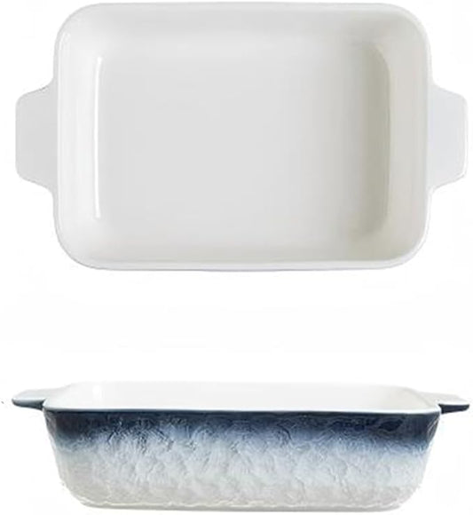 Lavandi Ceramic Bakeware Set, Rectangular and Wide Baking Pans, Oven/Microwave/Dishwasher Safe (Grayish blue, 8 inches)