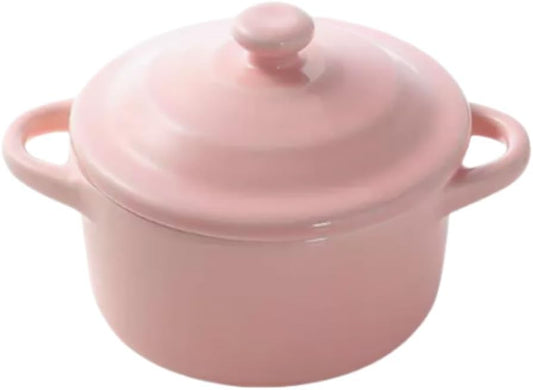 7 OZ Mini Ceramic Candy Bowl Small Candy Dish with Lid Cute Ceramic Bowl for Baking,Dessert,Snack,Fruit,Yogurt,Ice Cream,Cereal,Dipping,Side Dishes,Microwave Freezer Safe(pink)