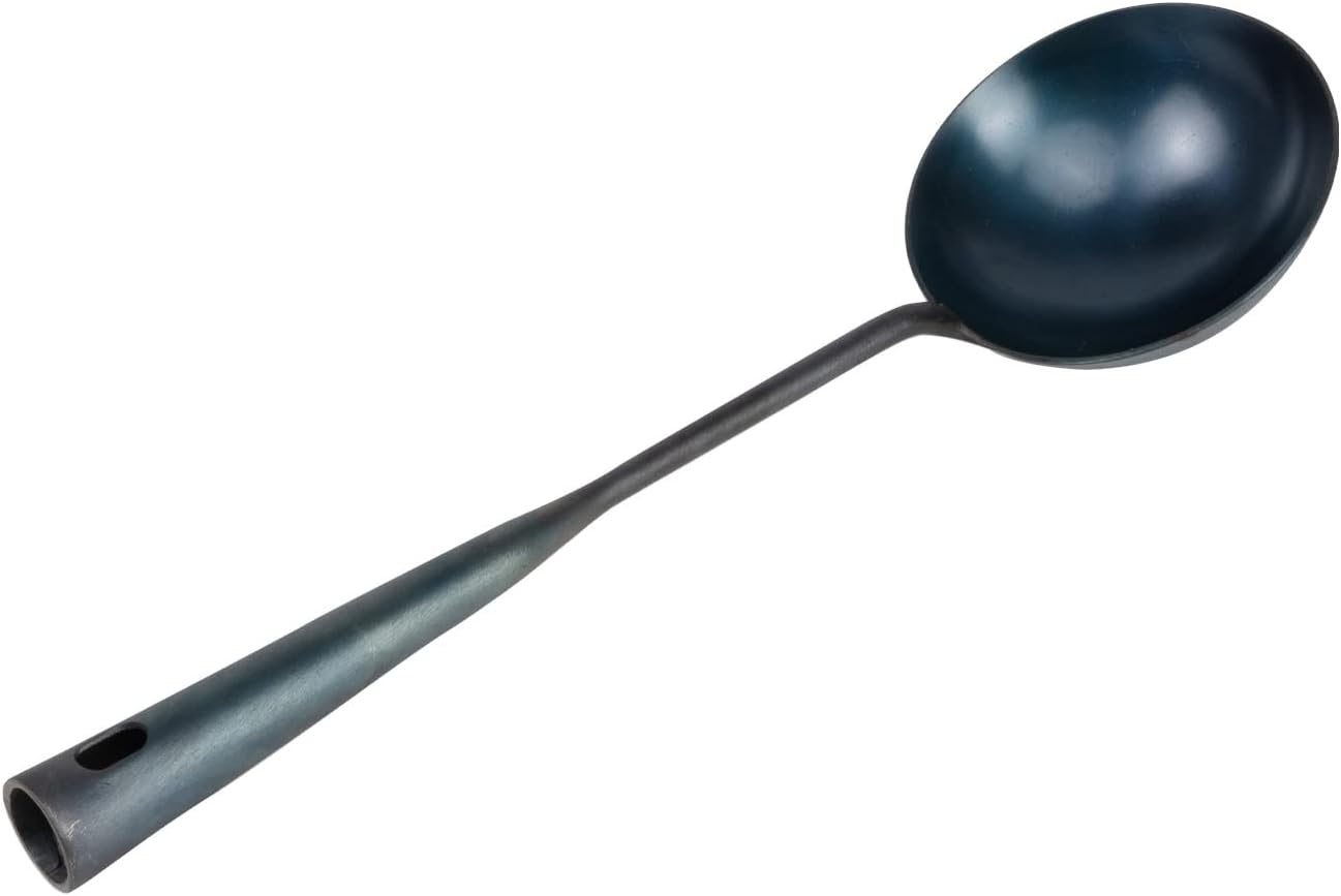 ZhenSanHuan Chinese Traditional HandMade Iron Ladle Wok Tool,Long wok utensils (Ladle, 32CM/12.6'')