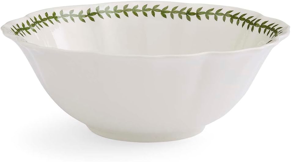Portmeirion Botanic Garden Lotus Salad Bowl - Flower Shape, Scalloped Rim, Floral Spanish Gum Design with Butterflies - 10.5" Porcelain Dish, Laurel Leaf Border - Oven, Microwave, Dishwasher Safe