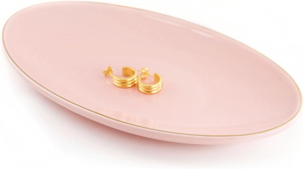 HANKOR Ceramic Key Bowl for Entryway Table, 7 x 4 Key Dish Tray Catch All Bowl, Small Decorative Bowl for Key Jewelry Ring, Pink