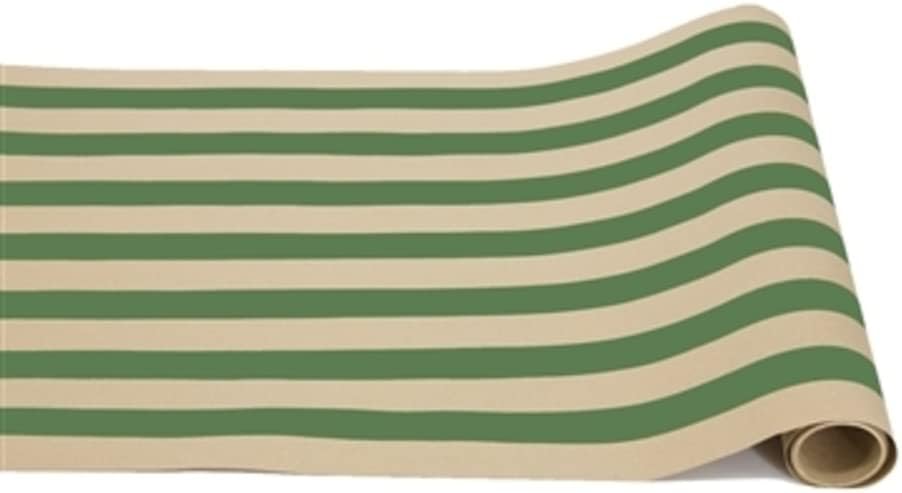 Green Kraft Striped Table Runner - Disposable Paper Table Runner for Parties or Weddings - American Made