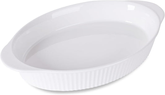 LEETOYI Porcelain 9x13 Large Oval Au Gratin Pans,Baking Dish for Servings, Bakeware with Double Handle for Kitchen and Home, White