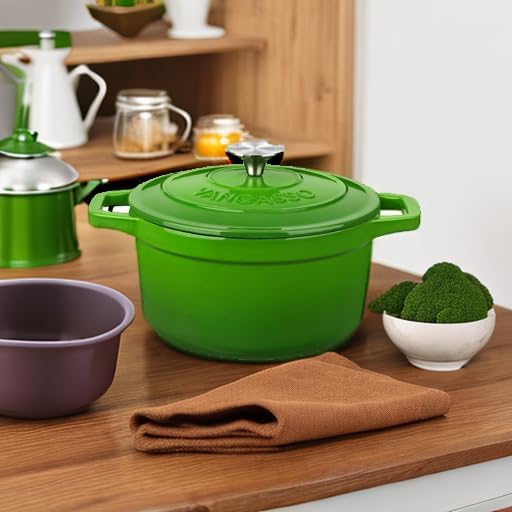 vancasso Enameled Cast Iron Dutch Oven, 2.5 QT Green Naturally Non-Stick Casserole Dish Cookware, with Stainless Steel Knob Lid Cast Iron Casserole for Steam Braise Bake Broil Saute Simmer Roast