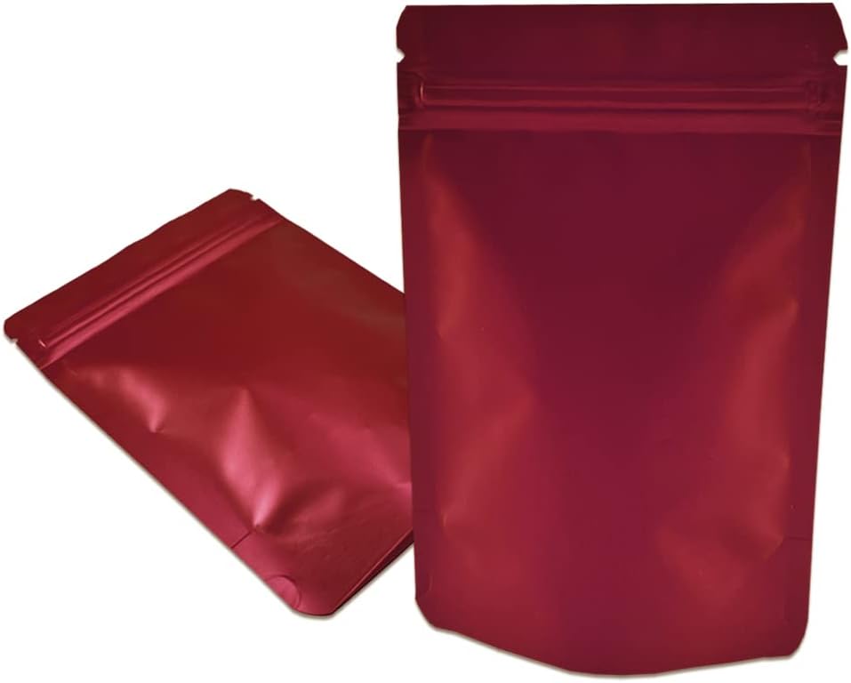 PABCK Stand-Up Resealable Heat Seal Bags 3.55mil Thick Frosted Red Foil Sealed Bags 50 Pieces 3.35x5.1 inch for Zip Packaging Lock Food Storage Pouch