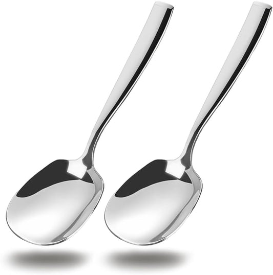 X-Large Buffet Serving Spoons,Heavy Duty Square head 9.5X2.8 inches 316L Stainless Steel Serving Spoons Pack of 2,Silver