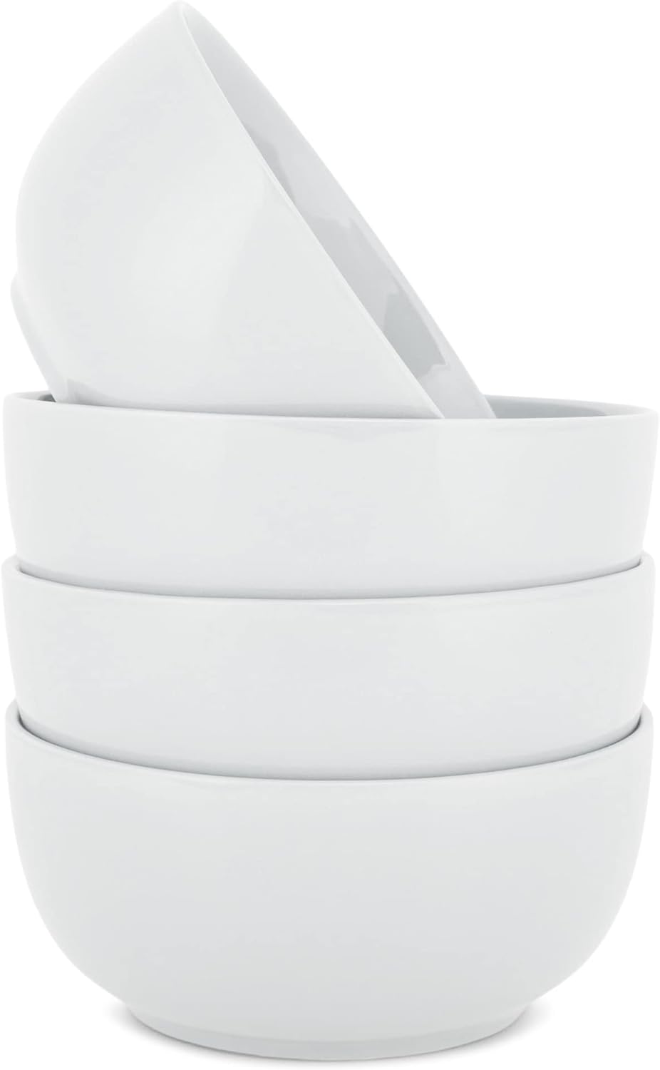 Elanze Designs Bistro Glossy Ceramic 6.5 inch Dinnerware Bowls Set of 4 - Perfect for Everyday uses from Soup, Pasta, Salad, Cereal, Ice cream, Ramen and Pho, White