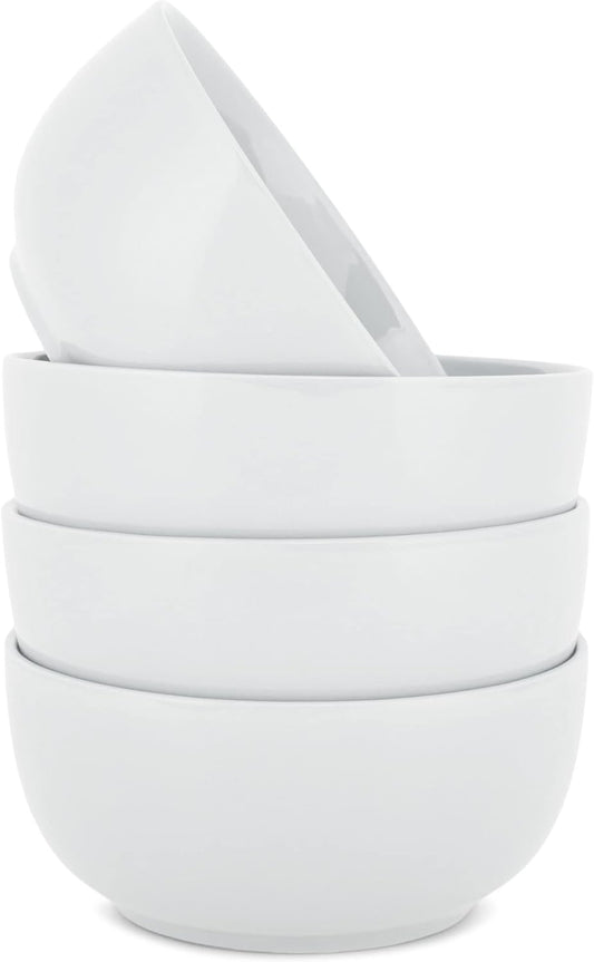 Elanze Designs Bistro Glossy Ceramic 6.5 inch Dinnerware Bowls Set of 4 - Perfect for Everyday uses from Soup, Pasta, Salad, Cereal, Ice cream, Ramen and Pho, White