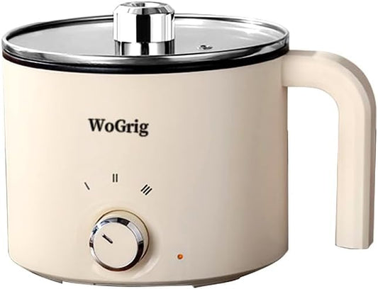 1.8L Electric Hot Pot，Ramen Cooker, Dual power supply Mini Portable Multi-Functional Lazy Pot for Pasta, Noodles, Egg, Soup,Rice，Non-Stick Noodle Cooker with Boil Dry Protection for Dorm, Office (white)