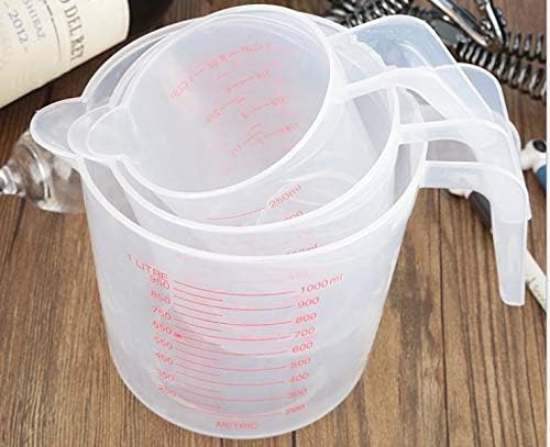 Plastic Measuring Cup Set,3Pcs BPA Free Plastic Clear Heat-resistant with Angled Grip and Spout Stackable Liquid Measuring Cup for Kitchen Use