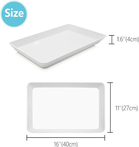 Serving Tray Platter, 3 Pcs Food Tray for Veggie Fruit Snack Dessert Cookie Cheese, Food Trays for Party Supplies Display, Plastic Platters for Serving Food, Large White Trays, BPA Free