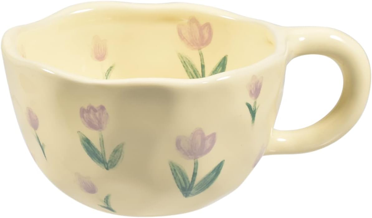 Koythin Ceramic Coffee Mug, Creative Flower Cup for Office and Home, Dishwasher and Microwave Safe, 8.5 oz/250 ml for Latte Tea Milk (Purple Tulip)