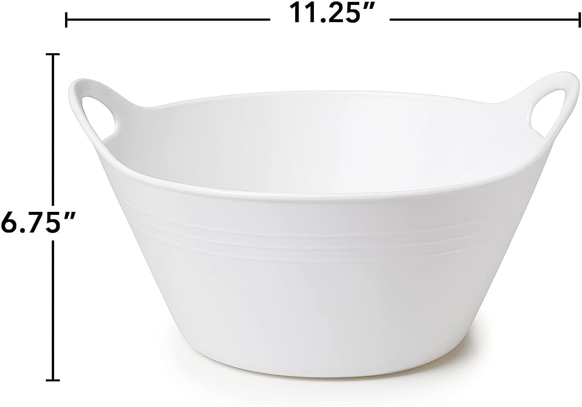 Mintra Home Plastic Bowls with Handles (4.5L Large, 2 Pack, White) – 11.25”W x 5”H (6.75”H with Handles)