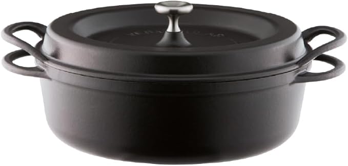 Vermicular Oven Pot | Non-Toxic Enameled Cast Iron Pot | 26cm Shallow (3.9 Qt) | Oven-safe | Induction-compatible | Dutch Oven | Made in Japan | Serves 3-4 | Matte Black