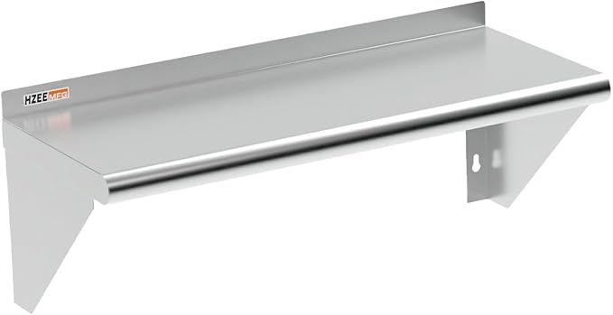 Stainless Steel Wall Mounted Shelf 12 x 30 inch Heavy Duty 250 lb Metal Shelf, Commercial Food Service Storage Rack Shelves for Kitchen, Restaurant, Laundry Room and Home