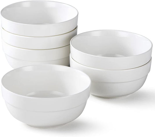 HAPPY KIT 6inch Ceramic Soup Bowls, Cereal Bowl Set of 6, 24OZ for Kitchen, Cereal Soup Rice Pasta Salad Oatmeal, Thick-edge Non-slip Design