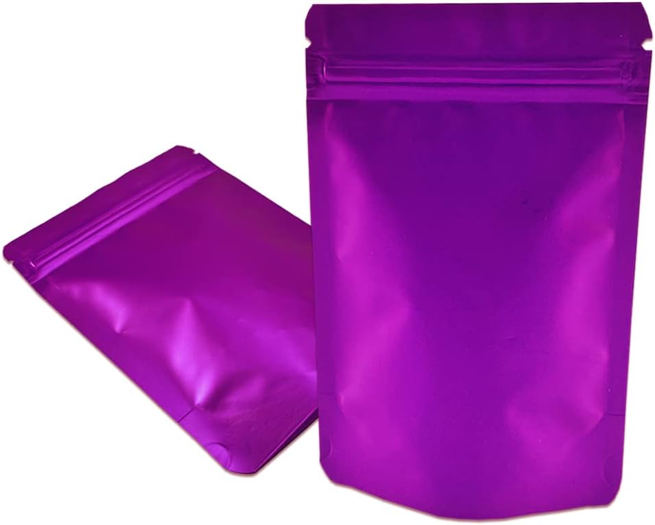 PABCK Stand-Up Resealable Heat Seal Bags 3.55mil Thick Frosted Purple Foil Sealed Bags 50 Pieces 3.35x5.1 inch for Zip Packaging Lock Food Storage Pouch