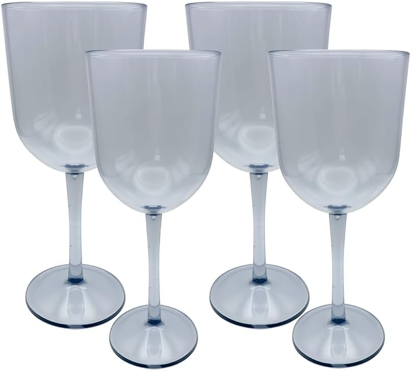 Party Outlaw Plastic Wine Glasses 4 Pc 10oz, Classic Wine Drinking Glasses, BPA-Free, Lightweight, Heavy Duty, Reusable, Shatter - Proof, Dishwasher Safe, Made in USA (Clear)