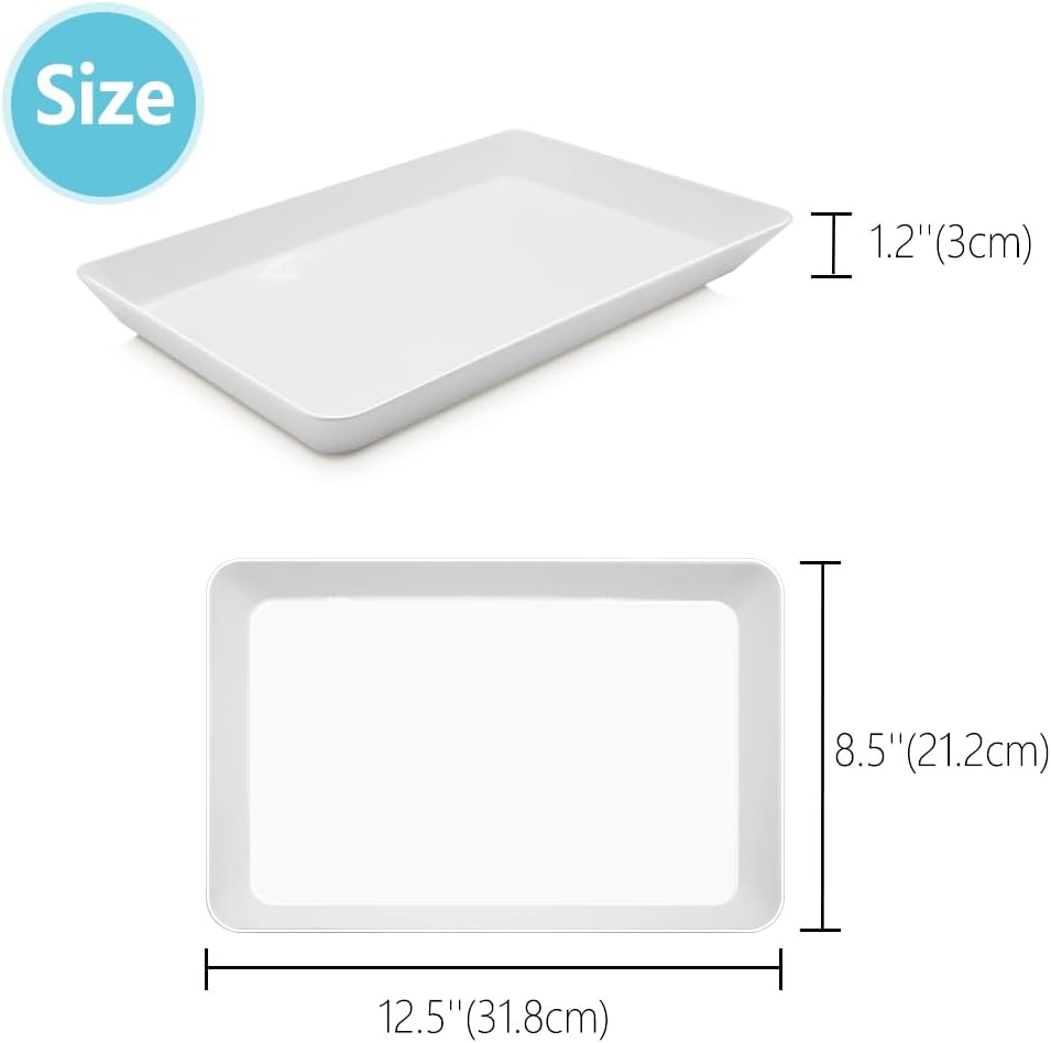 Serving Tray Platter, 2 Pcs Food Tray for Veggie Fruit Snack Dessert Cookie Cheese, Food Trays for Party Supplies Display, Plastic Platters for Serving Food, Large White Trays, BPA Free