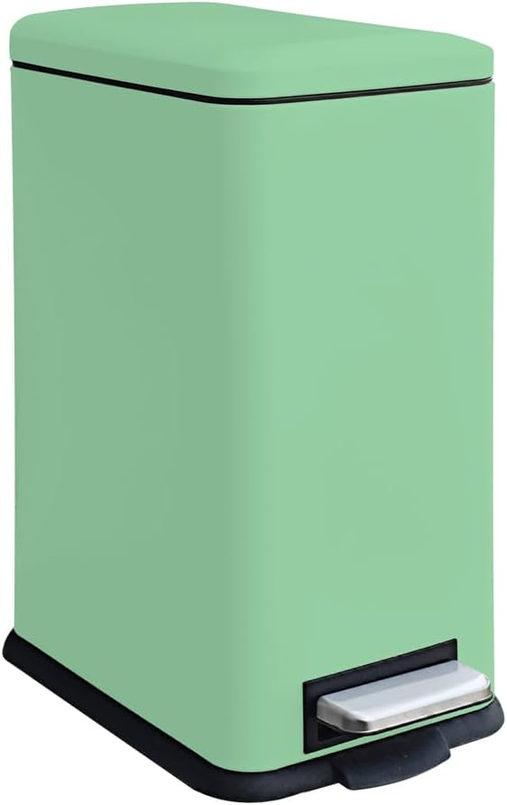 Bathroom Trash Can, 2.6 Gallon Green Trash Can with Soft-Close Lid, Pedal Bin, Inner Buckert, Slim Garbage Can for Home, Kitchen, Laundry Room, Office, Bedroom, Bathroom.