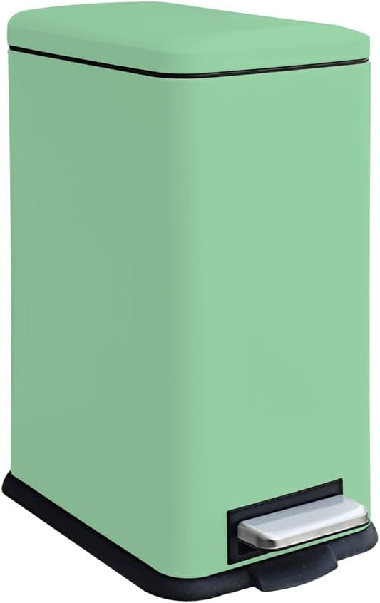 Bathroom Trash Can, 2.6 Gallon Green Trash Can with Soft-Close Lid, Pedal Bin, Inner Buckert, Slim Garbage Can for Home, Kitchen, Laundry Room, Office, Bedroom, Bathroom.