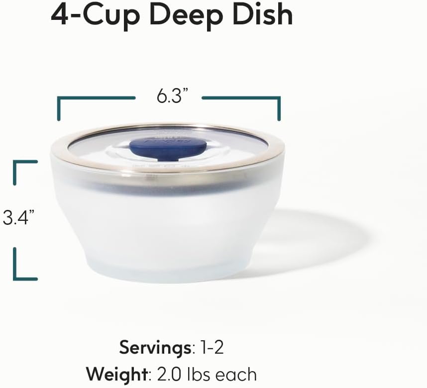 Anyday 4-Cup Microwave Cookware & Glass Container with Glass Lid, Plastic-Free Deep Food Storage | Stackable Airtight Steamer with Vented Lid for Microwave-Safe Reheating, Steaming Vegetables & Rice