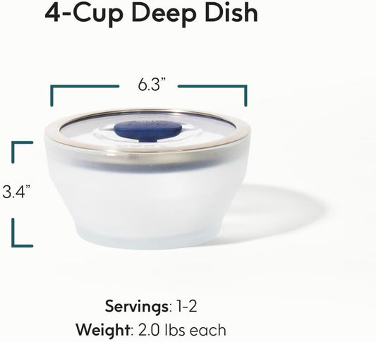 Anyday 4-Cup Microwave Cookware & Glass Container with Glass Lid, Plastic-Free Deep Food Storage | Stackable Airtight Steamer with Vented Lid for Microwave-Safe Reheating, Steaming Vegetables & Rice