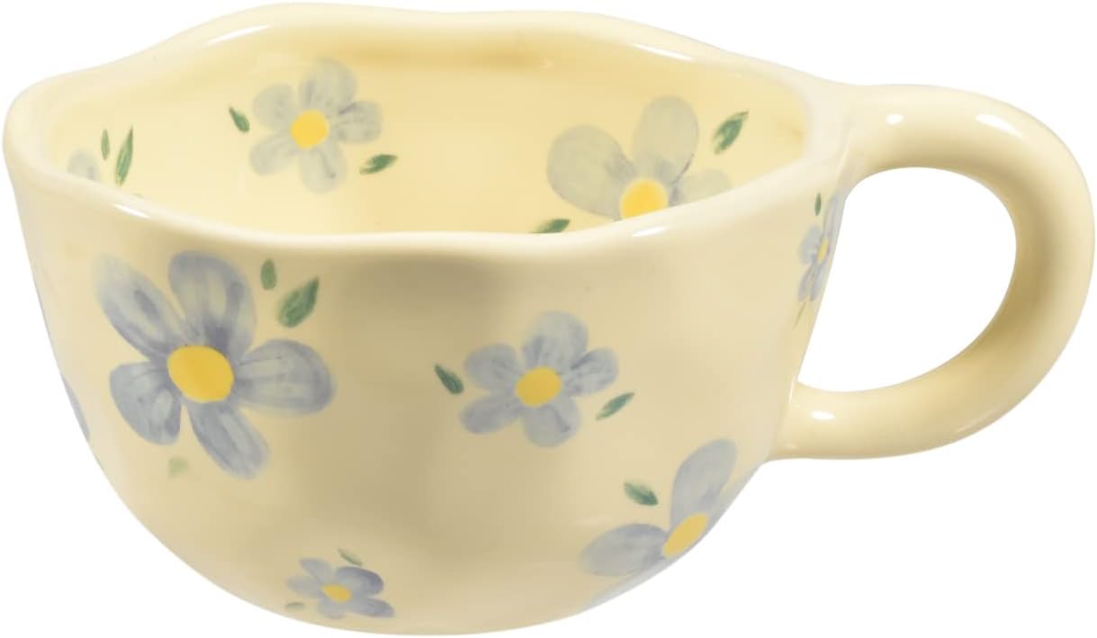 Koythin Ceramic Coffee Mug, Creative Flower Cup for Office and Home, Dishwasher and Microwave Safe, 8.5 oz/250 ml for Latte Tea Milk (Blue Flower)