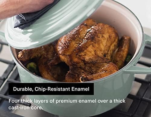 Misen 7 QT Enameled Cast Iron Dutch Oven - Chip-Resistant Enamel Coating - Thick Iron Core For Heat Retention - Large Cooking Surface - Oven Safe, Induction Compatible - Traditional Lid, Green