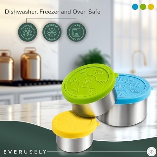 Everusely - Stainless Steel Food Containers - 3 Pack, Summer - Lunch Box - Snack Containers for Office, Home Food Storage - Leakproof with Silicone Lids - Dishwasher & Freezer Safe