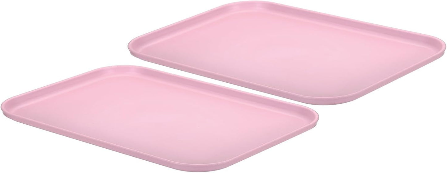 PATIKIL Plastic Fast Food Serving Tray, 2 Pcs 15" x 10.6" Reusable Rectangular Cafeteria Serving Platter for Party Kitchen Restaurant, Pink