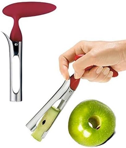 Apple Corer Lever Tool + Pear Pepper Poker Pusher by BRIGHT KITCHEN Stainless Steel Pear Fruit Seed Remover Cherry Red Grip with Serrated Blade