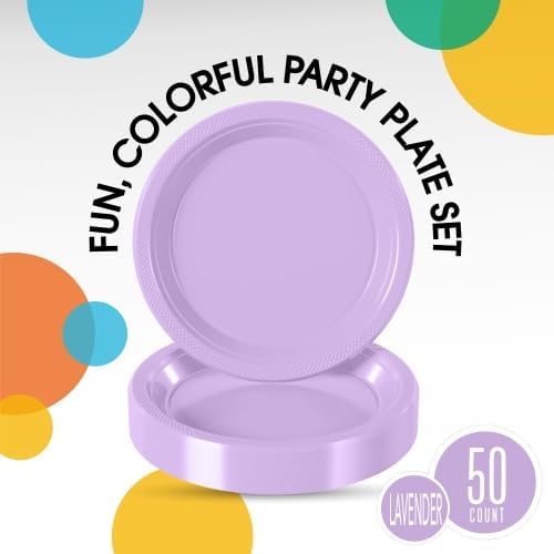 Exquisite Party Solids Lavender Plastic Plates For Party Supplies 9" Lavender Disposable Plates Heavy Duty 50 Pcs Plastic Dinnerware Sets Heavy Duty 350 GSM Disposable Dinnerware Set