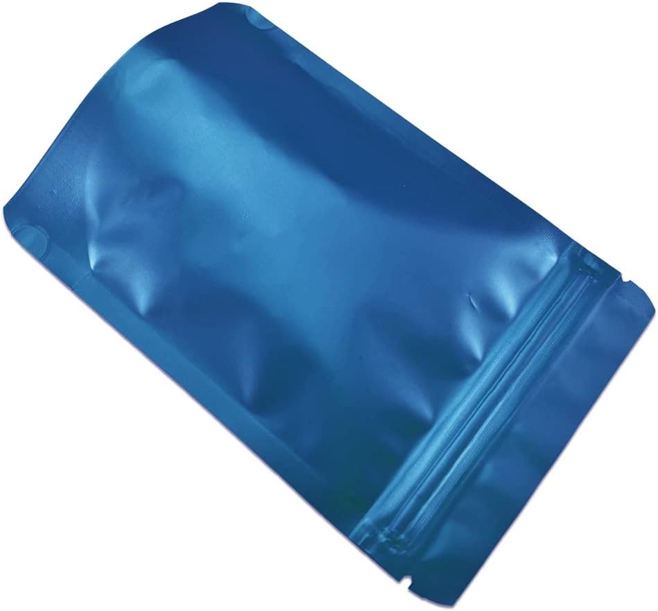 PABCK 50 Pieces 4.3x6.3 inch(Inside Size 3.5x3.9 inch) Stand-Up Resealable Heat Seal Bags 3.54mil Thick Frosted Blue Foil Sealed Bags for Zip Packaging Lock Food Storage Pouch