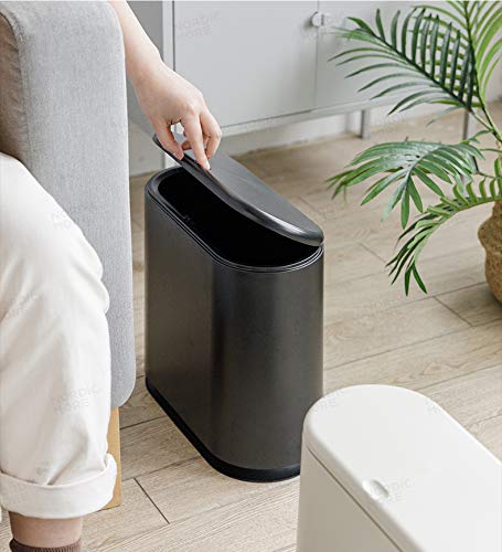 Sooyee 10 Liter Rectangular Plastic Trash Can Wastebasket with Press Type Lid,2.4 Gallon Garbage Container Bin for Bathroom,Powder Room,Bedroom,Kitchen,Craft Room,Office (Black)