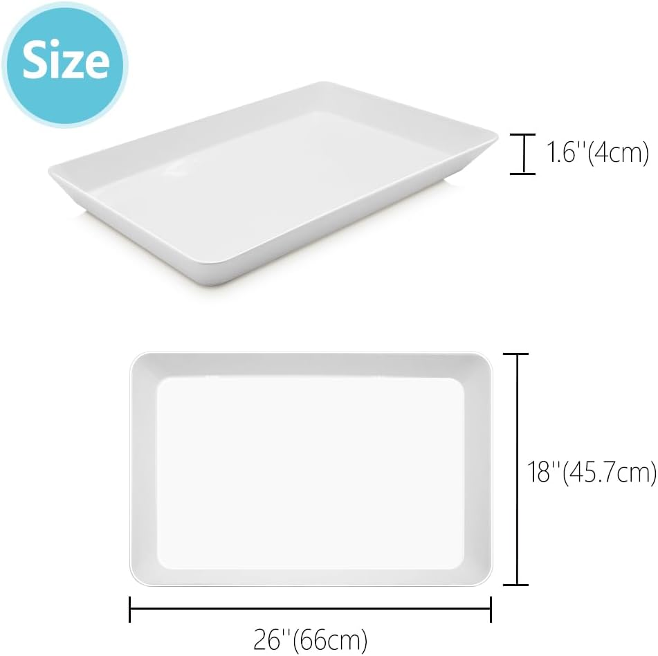 Serving Tray Platter, 26'' x 18'' x 1.6'', 2 Pcs Food Tray for Veggie Fruit Snack Dessert Cookie Cheese, Food Trays for Party Supplies Display, Large Platters for Serving Food, BPA Free