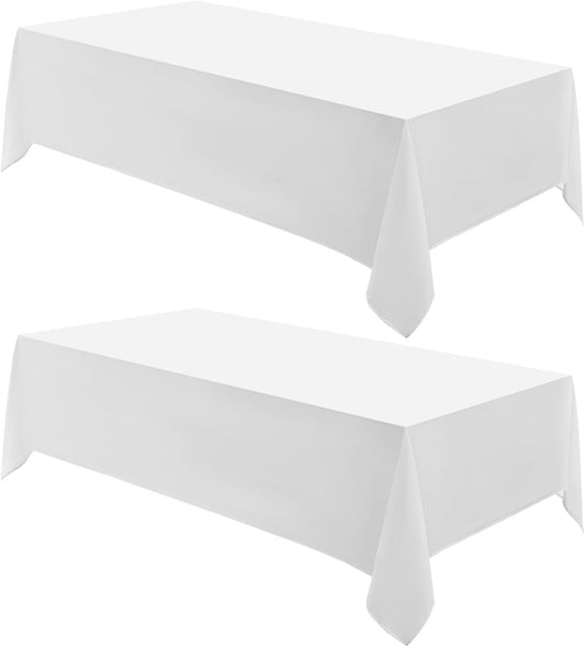 Rectangular Tablecloth 90x132 Inch - 2 Pack White Table Cloths Stain Resistant Decorative Washable Polyester Rectangle Tablecloths for Dining Table Banquets Buffet Parties and Wedding