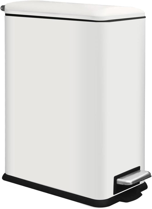 30L/8 Gallon White Foot Pedal Trash Can with Soft Close Lid, Stainless Steel Trash Can with Removal Inner Bucket, Step Trash Bin for Bathroom,Kitchen,Office (White)