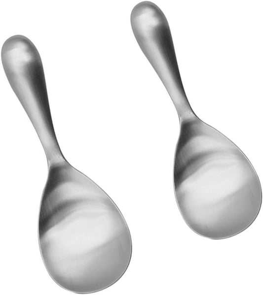 2 Pack Thickened Stainless Steel Rice Spoons, 8 Inch Rice Cooker Serving Spoons Soup Paddle Ladle Spoon Kitchen Set, Easy To Clean (Silver)