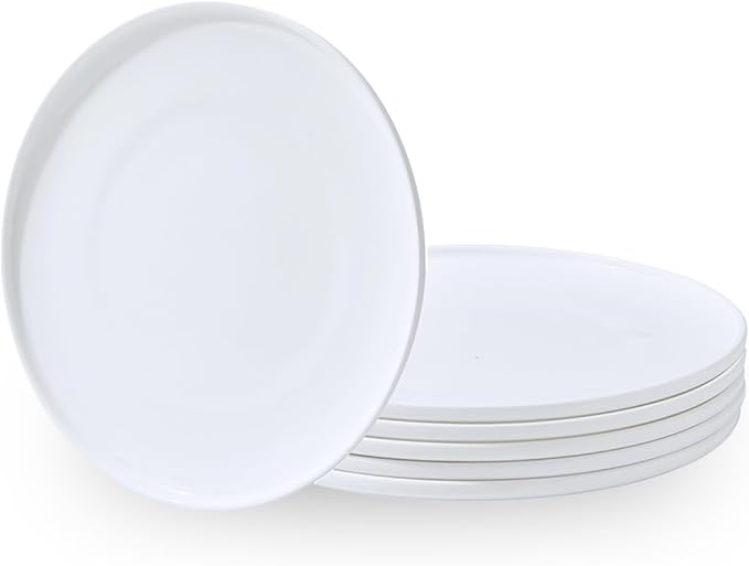 AntoKueh White Salad Plates Set of 6, 8.3 Inch Fine Bone China Small Dishes with Shallow Edge for Dessert, Appetizer, Steak, Dishwasher/Microwave safe