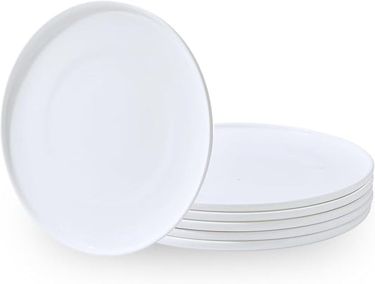 AntoKueh White Salad Plates Set of 6, 8.3 Inch Fine Bone China Small Dishes with Shallow Edge for Dessert, Appetizer, Steak, Dishwasher/Microwave safe