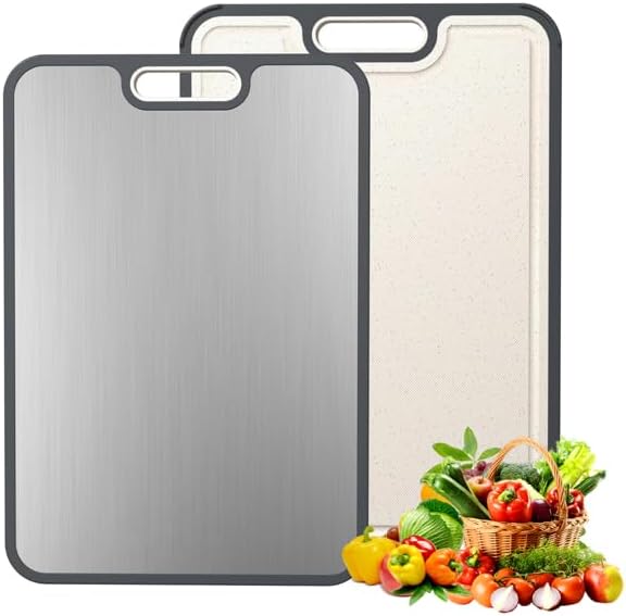 Titanium Cutting Board with Smooth Dual-Sided Surface, GR2 Titanium & Wheat Straw PP, Easy-Clean, Non-Slip, Dishwasher Safe, Large Cutting Board for Fruits, Vegetables & Meat