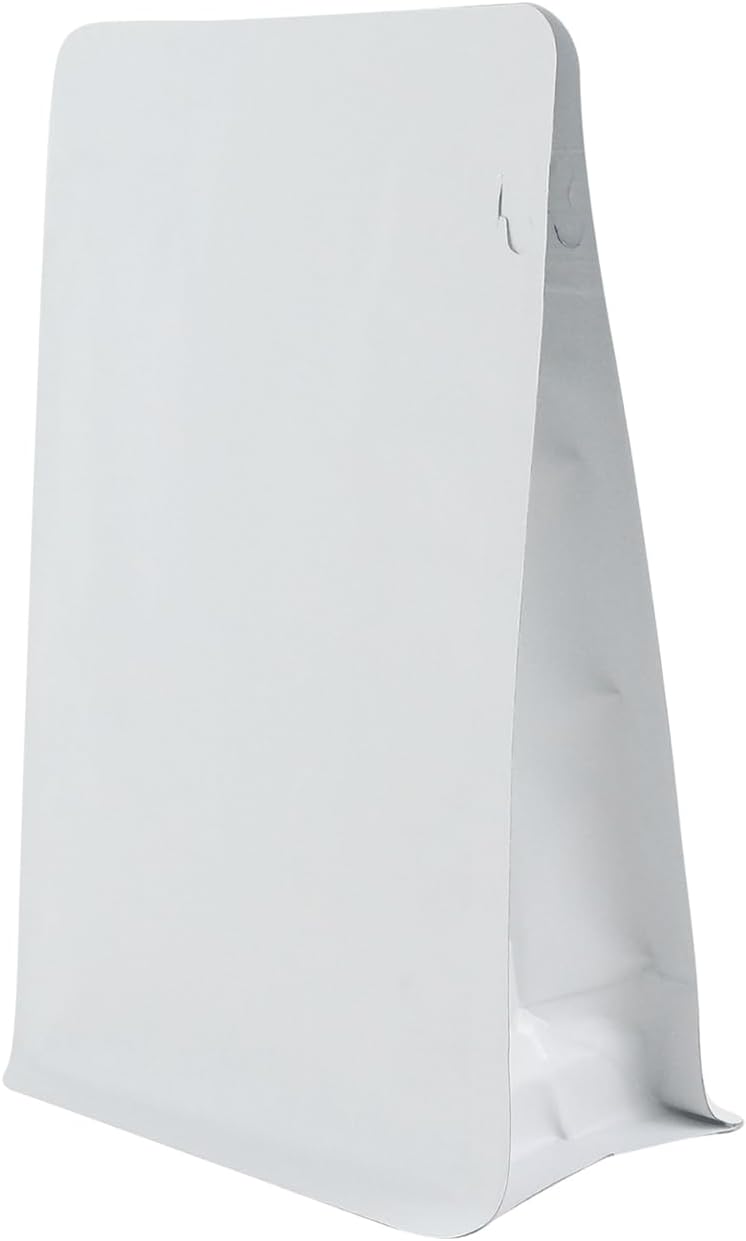 150 Pack High Barrier Stand-Up Coffee Bean Bags with Vented Valve, Matte Metallic, Heat-Sealable and Resealable Solid Color Pouches for Food Storage (6 * 12.8 inch,2 lb,32 oz,White)